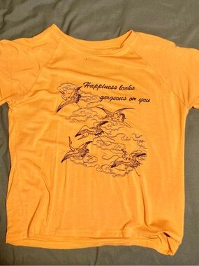 omighty Orange Graphic Tee with Navy Bird Print